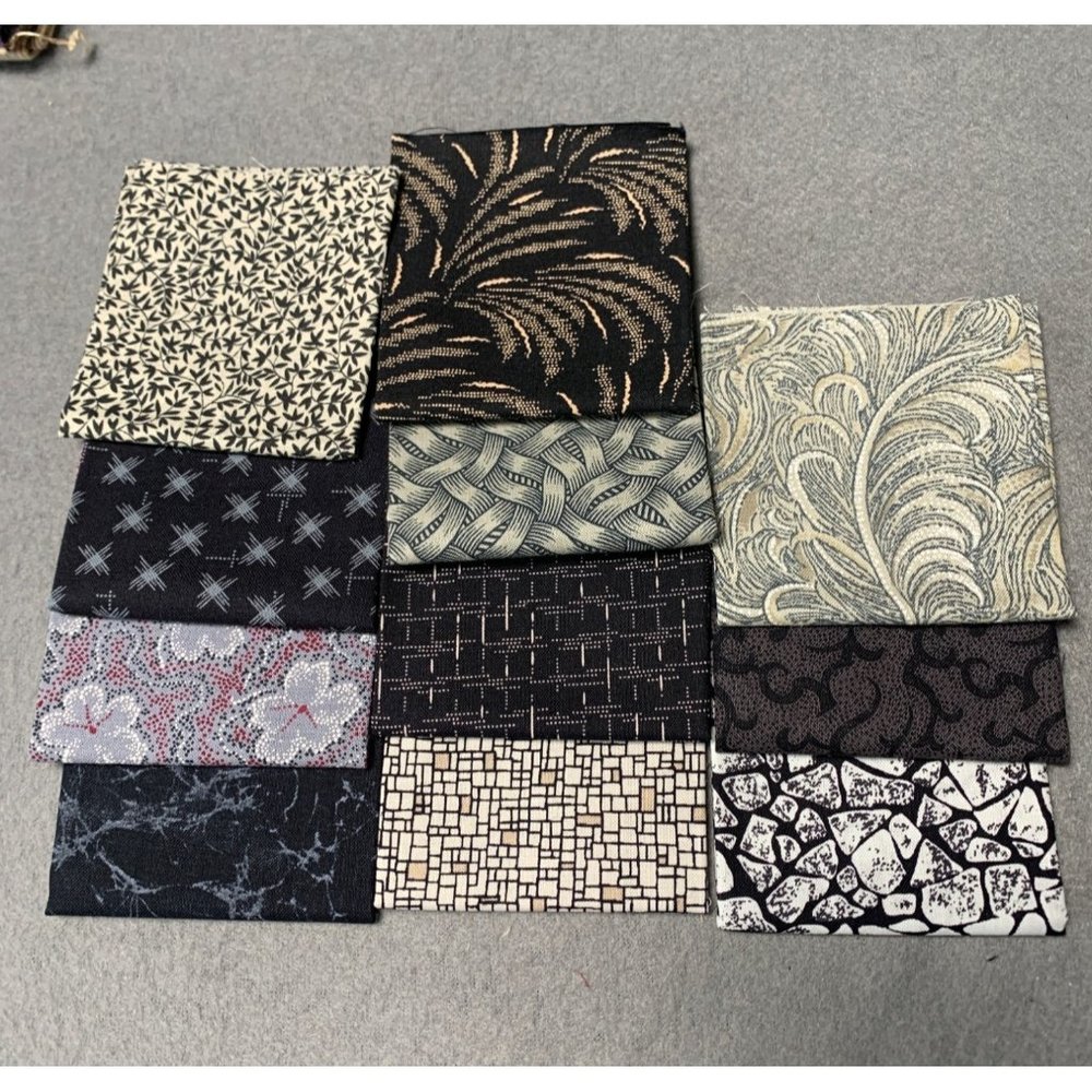 Assorted Quilting Cotton Fabric Squares 11x6 Black & Neutral Tones Pre-Cut Craft